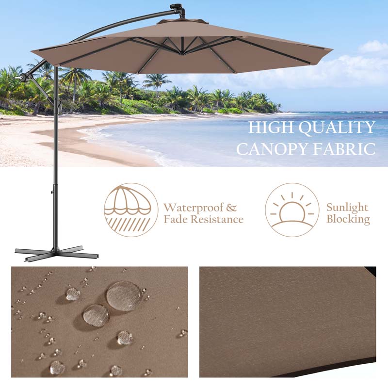 10FT Offset Patio Umbrella with 40 Solar LED Lights & Cross Base, Large Outdoor Cantilever Umbrella for Sun Rain