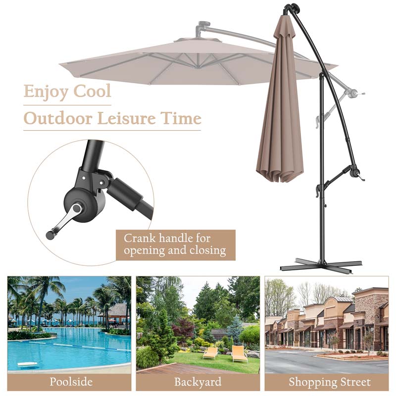 10FT Offset Patio Umbrella with 40 Solar LED Lights & Cross Base, Large Outdoor Cantilever Umbrella for Sun Rain