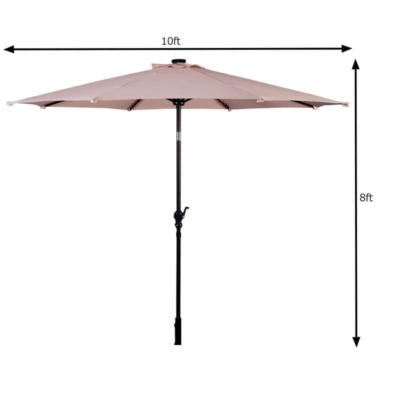 10FT Patio Umbrella with Solar LED Lights & Crank, Easy Tilt Outdoor Market Umbrella for Backyard, Poolside, Deck