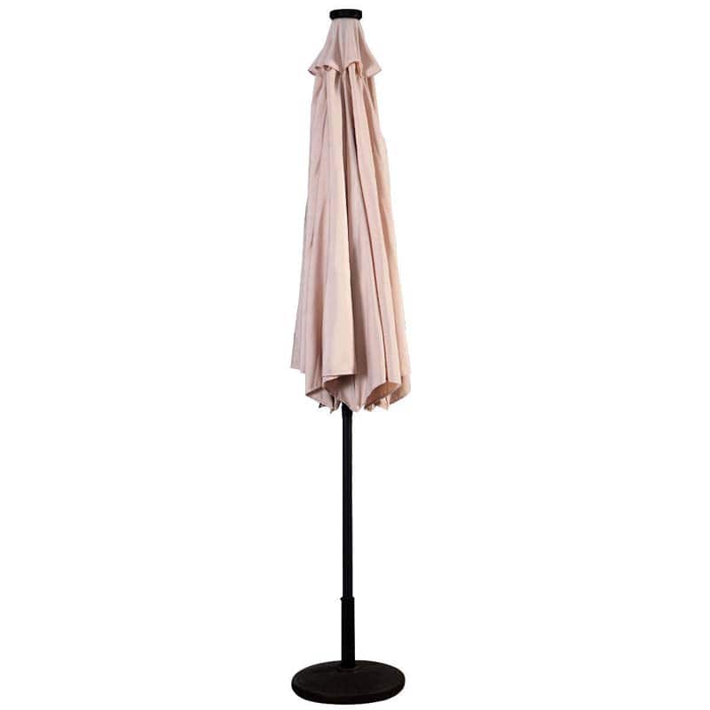 10FT Patio Umbrella with Solar LED Lights & Crank, Easy Tilt Outdoor Market Umbrella for Backyard, Poolside, Deck