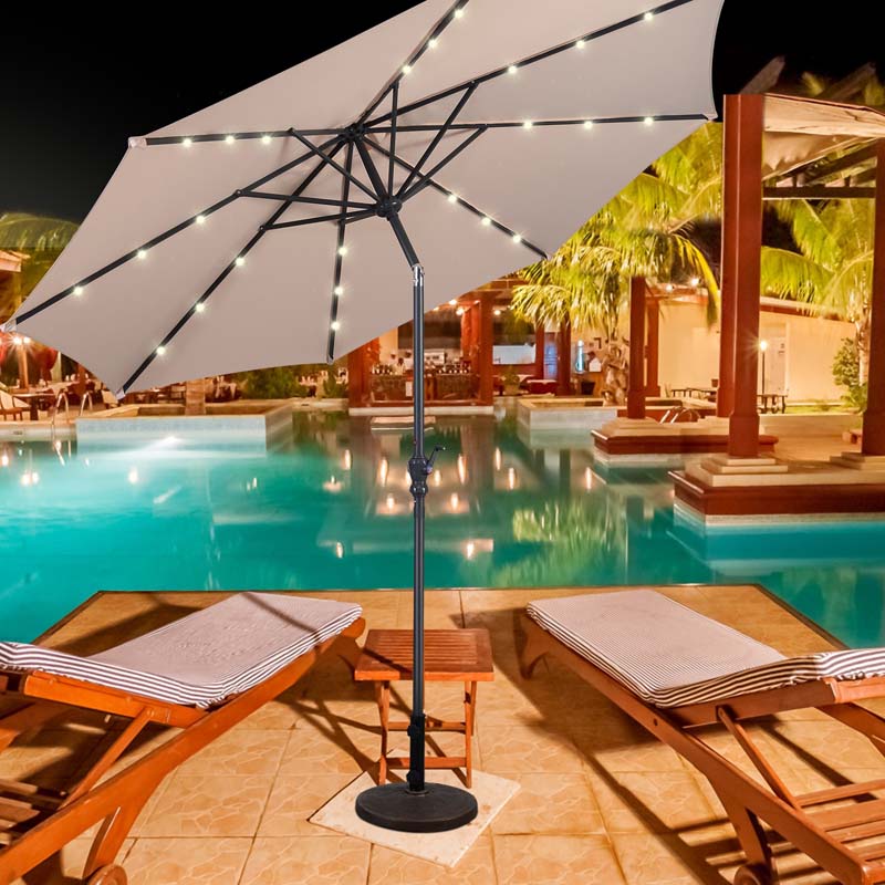 10FT Patio Umbrella with Solar LED Lights & Crank, Easy Tilt Outdoor Market Umbrella for Backyard, Poolside, Deck