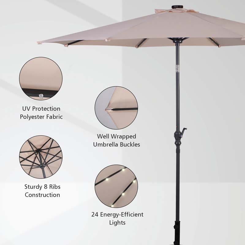 10FT Patio Umbrella with Solar LED Lights & Crank, Easy Tilt Outdoor Market Umbrella for Backyard, Poolside, Deck