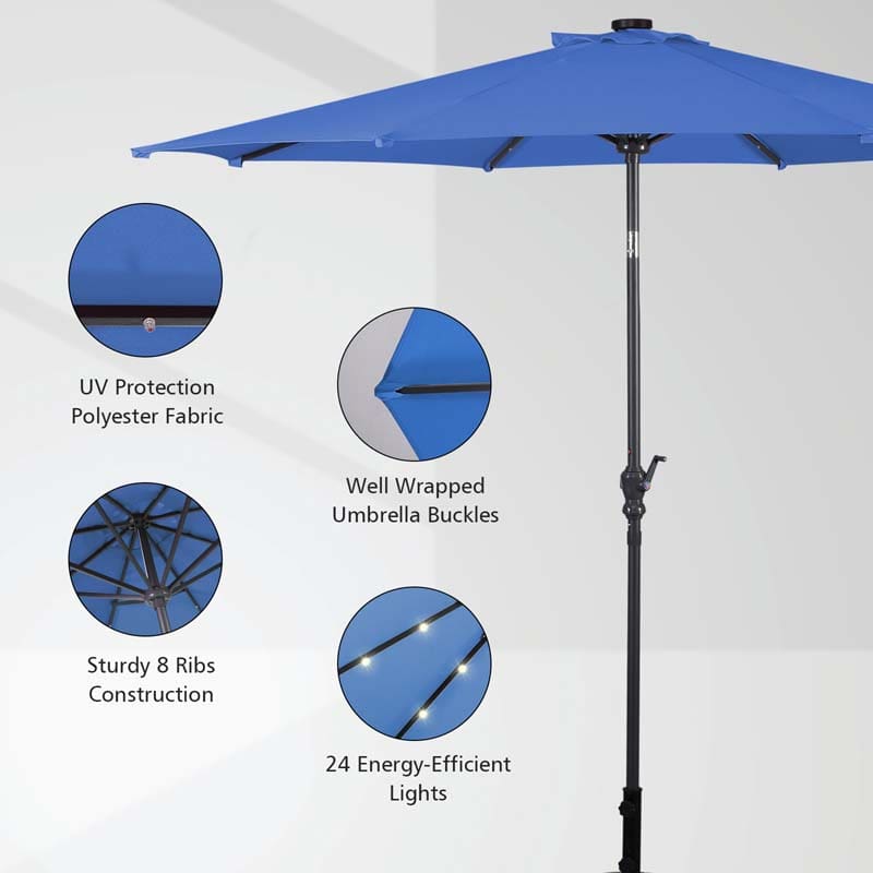 10FT Patio Umbrella with Solar LED Lights & Crank, Easy Tilt Outdoor Market Umbrella for Backyard, Poolside, Deck