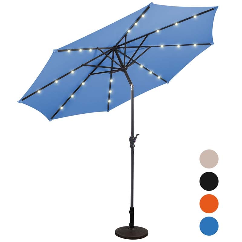 10FT Patio Umbrella with Solar LED Lights & Crank, Easy Tilt Outdoor Market Umbrella for Backyard, Poolside, Deck