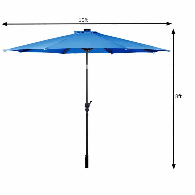 10FT Patio Umbrella with Solar LED Lights & Crank, Easy Tilt Outdoor Market Umbrella for Backyard, Poolside, Deck