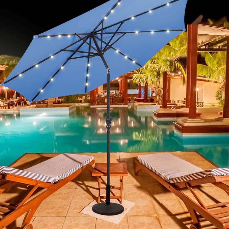 10FT Patio Umbrella with Solar LED Lights & Crank, Easy Tilt Outdoor Market Umbrella for Backyard, Poolside, Deck