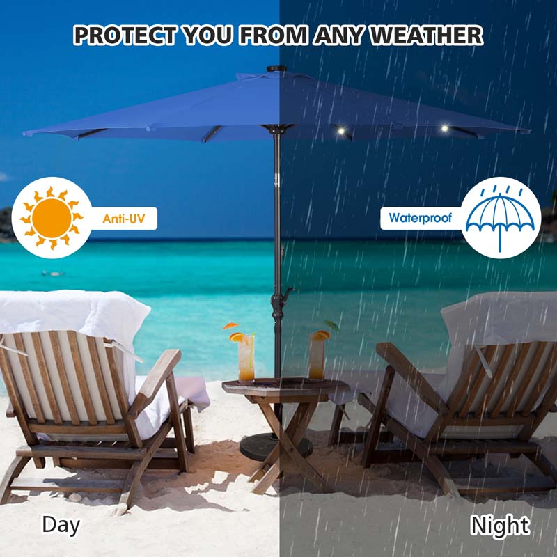 10FT Patio Umbrella with Solar LED Lights & Crank, Easy Tilt Outdoor Market Umbrella for Backyard, Poolside, Deck