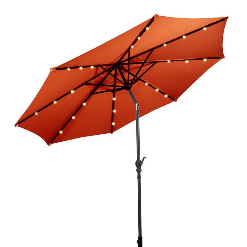10FT Patio Umbrella with Solar LED Lights & Crank, Easy Tilt Outdoor Market Umbrella for Backyard, Poolside, Deck