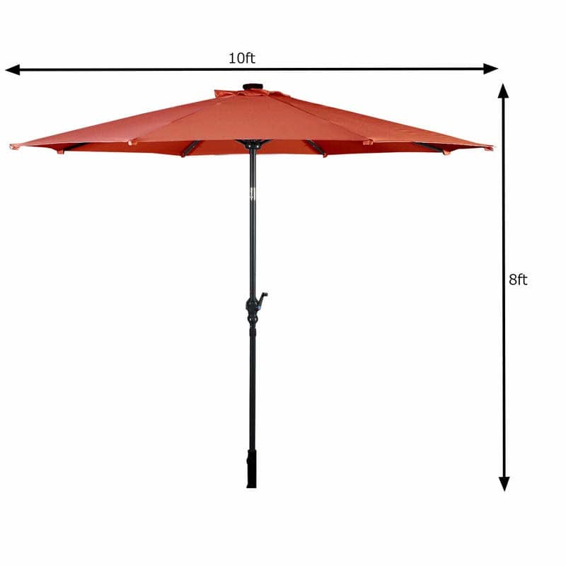 10FT Patio Umbrella with Solar LED Lights & Crank, Easy Tilt Outdoor Market Umbrella for Backyard, Poolside, Deck