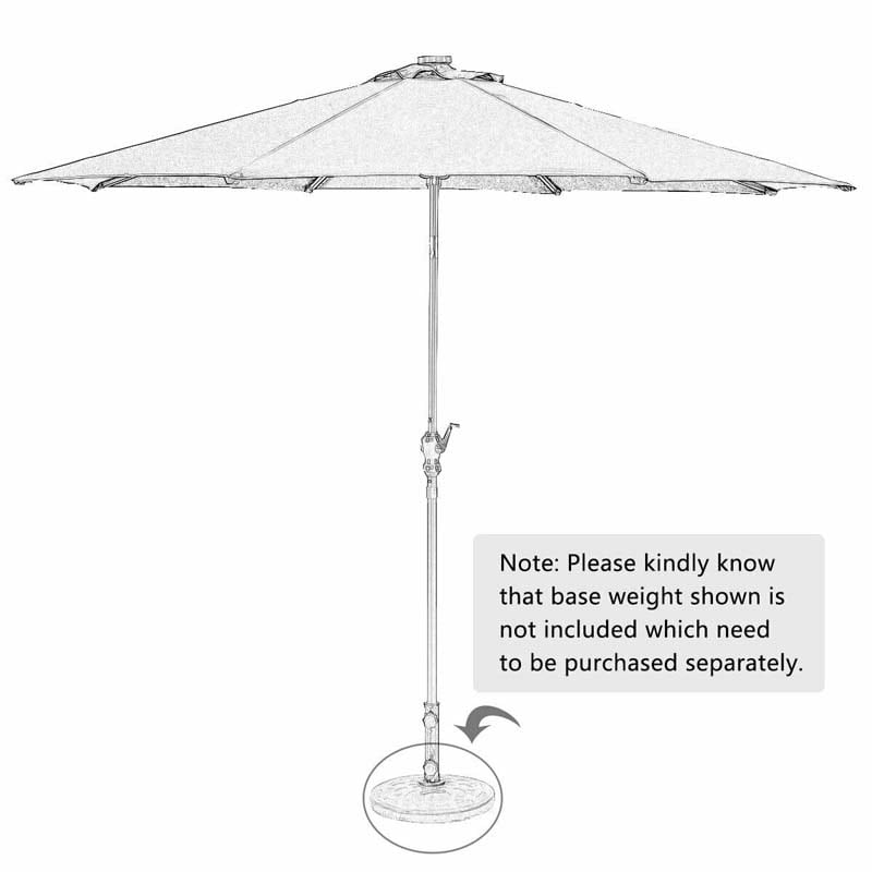 10FT Patio Umbrella with Solar LED Lights & Crank, Easy Tilt Outdoor Market Umbrella for Backyard, Poolside, Deck