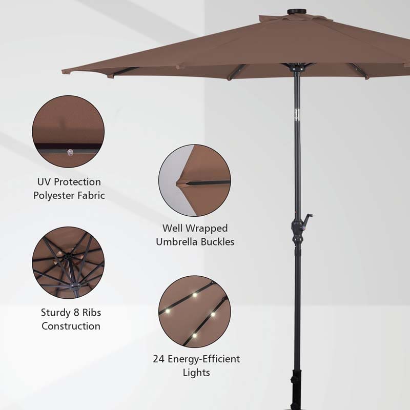10FT Patio Umbrella with Solar LED Lights & Crank, Easy Tilt Outdoor Market Umbrella for Backyard, Poolside, Deck