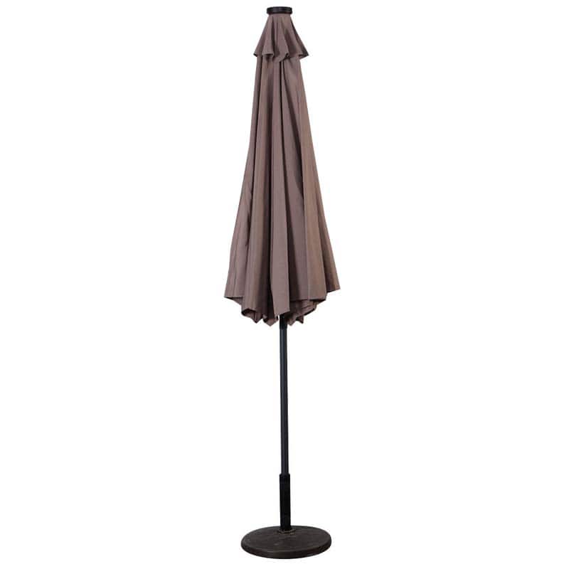 10FT Patio Umbrella with Solar LED Lights & Crank, Easy Tilt Outdoor Market Umbrella for Backyard, Poolside, Deck