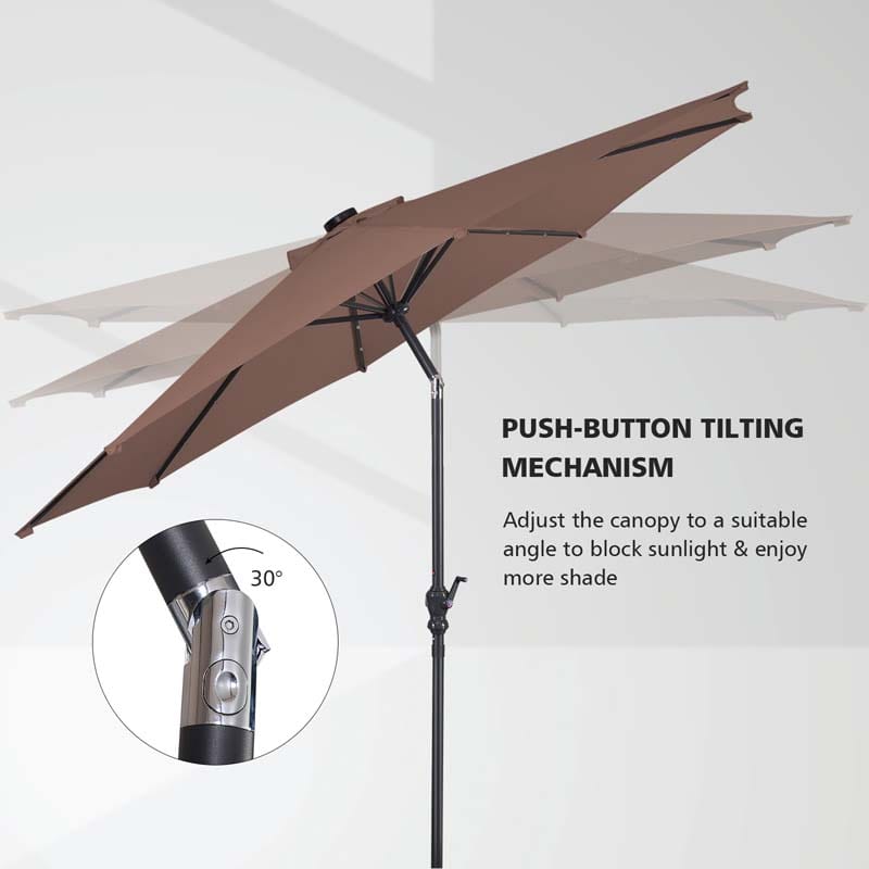 10FT Patio Umbrella with Solar LED Lights & Crank, Easy Tilt Outdoor Market Umbrella for Backyard, Poolside, Deck