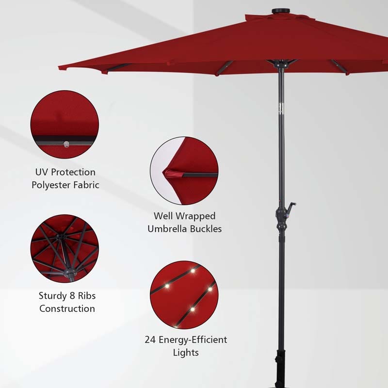 10FT Patio Umbrella with Solar LED Lights & Crank, Easy Tilt Outdoor Market Umbrella for Backyard, Poolside, Deck