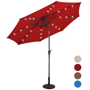 10 FT Outdoor Market Patio Umbrella with Solar LED Lights & Crank, Easy Tilt Table Umbrella for Deck Pool