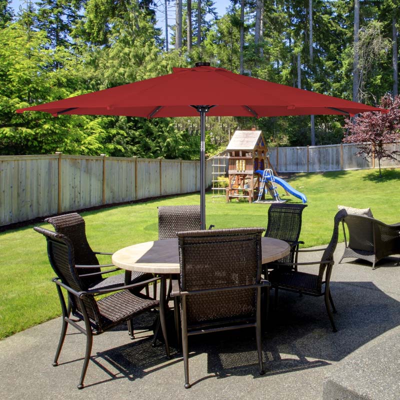 10FT Patio Umbrella with Solar LED Lights & Crank, Easy Tilt Outdoor Market Umbrella for Backyard, Poolside, Deck