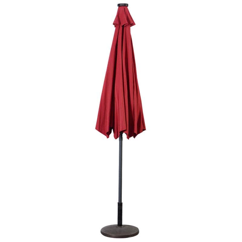 10FT Patio Umbrella with Solar LED Lights & Crank, Easy Tilt Outdoor Market Umbrella for Backyard, Poolside, Deck