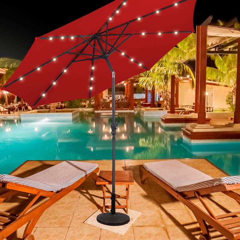 10FT Patio Umbrella with Solar LED Lights & Crank, Easy Tilt Outdoor Market Umbrella for Backyard, Poolside, Deck
