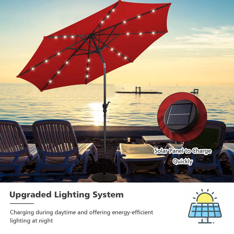 10FT Patio Umbrella with Solar LED Lights & Crank, Easy Tilt Outdoor Market Umbrella for Backyard, Poolside, Deck