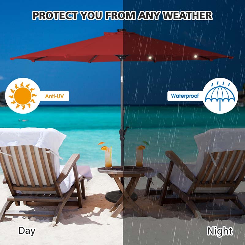10FT Patio Umbrella with Solar LED Lights & Crank, Easy Tilt Outdoor Market Umbrella for Backyard, Poolside, Deck