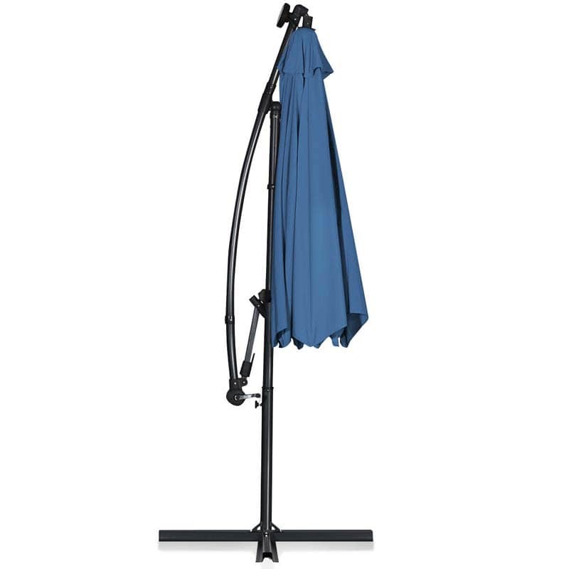 10FT Solar LED Offset Cantilever Umbrella, 360° Rotation Outdoor Patio Market Umbrella with Tilt Adjustment, Cross Base & Crank Handle