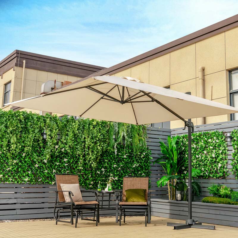 10 x 10 FT Square Patio Umbrella, 3-Tilt Cantilever Offset Umbrella, Large Outdoor Market Umbrella with Crossed Base