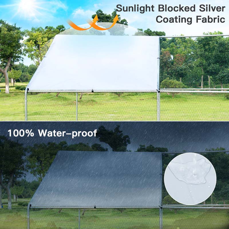 13FT Large Chicken Coop, Galvanized Metal Walk-in Poultry Cage Hen Run House Rabbits Habitat with Waterproof Cover & Lockable Door for Backyard Farm