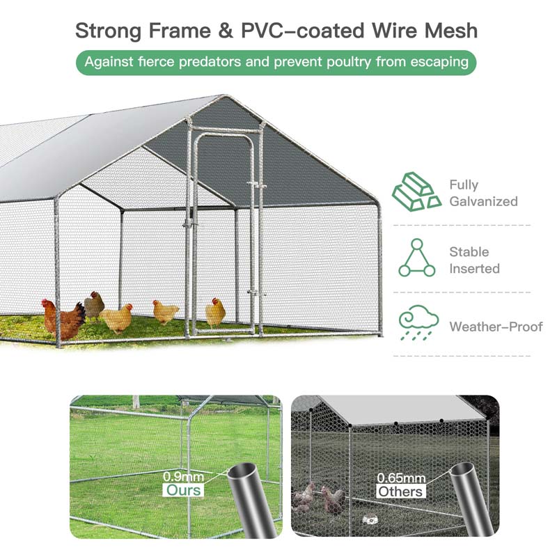 13FT Large Chicken Coop, Galvanized Metal Walk-in Poultry Cage Hen Run House Rabbits Habitat with Waterproof Cover & Lockable Door for Backyard Farm