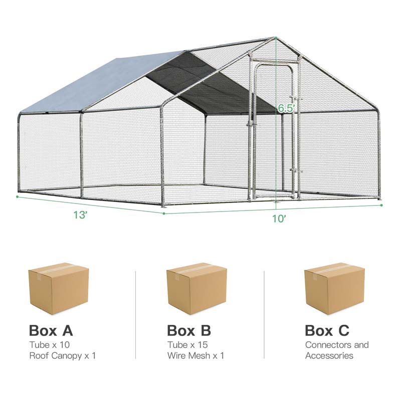 13FT Large Chicken Coop, Galvanized Metal Walk-in Poultry Cage Hen Run House Rabbits Habitat with Waterproof Cover & Lockable Door for Backyard Farm