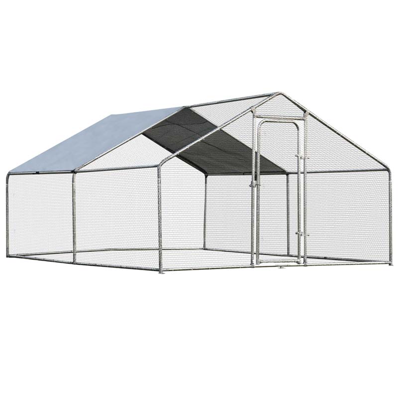 13FT Large Chicken Coop, Galvanized Metal Walk-in Poultry Cage Hen Run House Rabbits Habitat with Waterproof Cover & Lockable Door for Backyard Farm