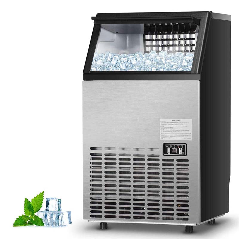 110LBS/24H Commercial Ice Maker, Freestanding Built-in Undercounter Ice Machine with 33LBS Storage Capacity & 24H Timer for Home Bar Restaurant