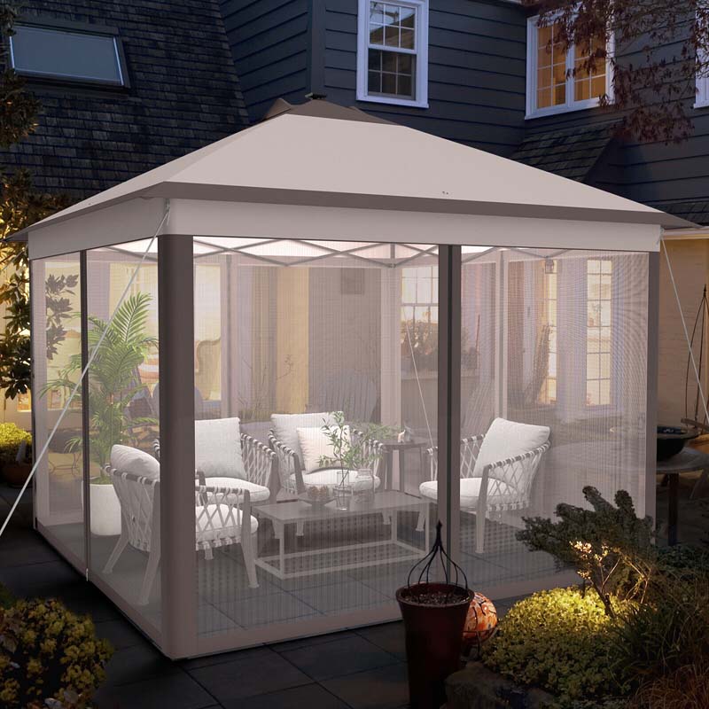 11 x 11 FT Pop-Up Gazebo Tent Portable Canopy Shelter with Carry Bag & Mesh Netting & LED Lights