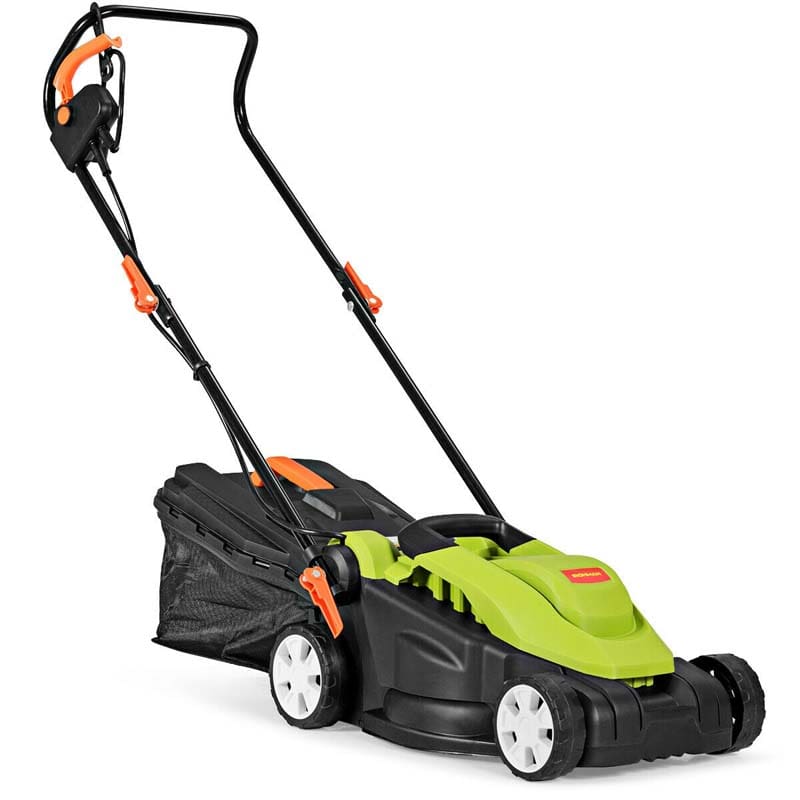 12 Amp 14" Corded Electric Lawn Mower with Folding Handle, 3 Cutting Heights Push Mower with 25L Collection Bag