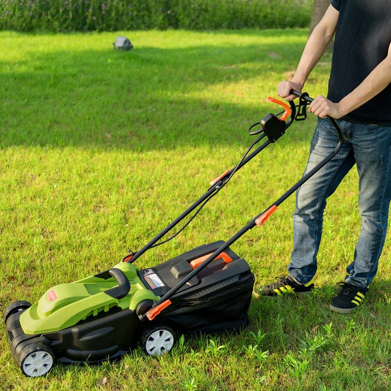 12 Amp 14" Corded Electric Lawn Mower with Folding Handle, 3 Cutting Heights Push Mower with 25L Collection Bag