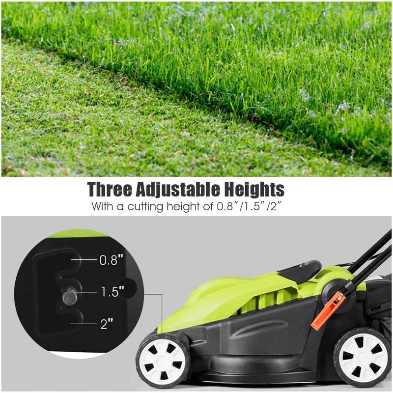 12 Amp 14" Corded Electric Lawn Mower with Folding Handle, 3 Cutting Heights Push Mower with 25L Collection Bag