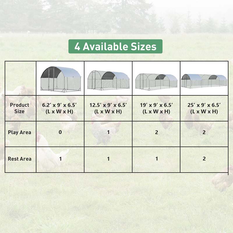12.5 FT Large Metal Chicken Coop, Walk-in Dome Poultry Cage Hen Run House Rabbits Habitat Cage with Waterproof & UV-Resistant Cover for Backyard