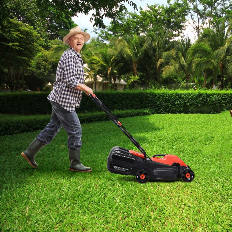 12 Amp Electric Lawn Mower, 13-Inch 2-in-1 Corded Push Mower with Grass Bag, Folding Handle & Adjustable Cutting Height for Garden Yard