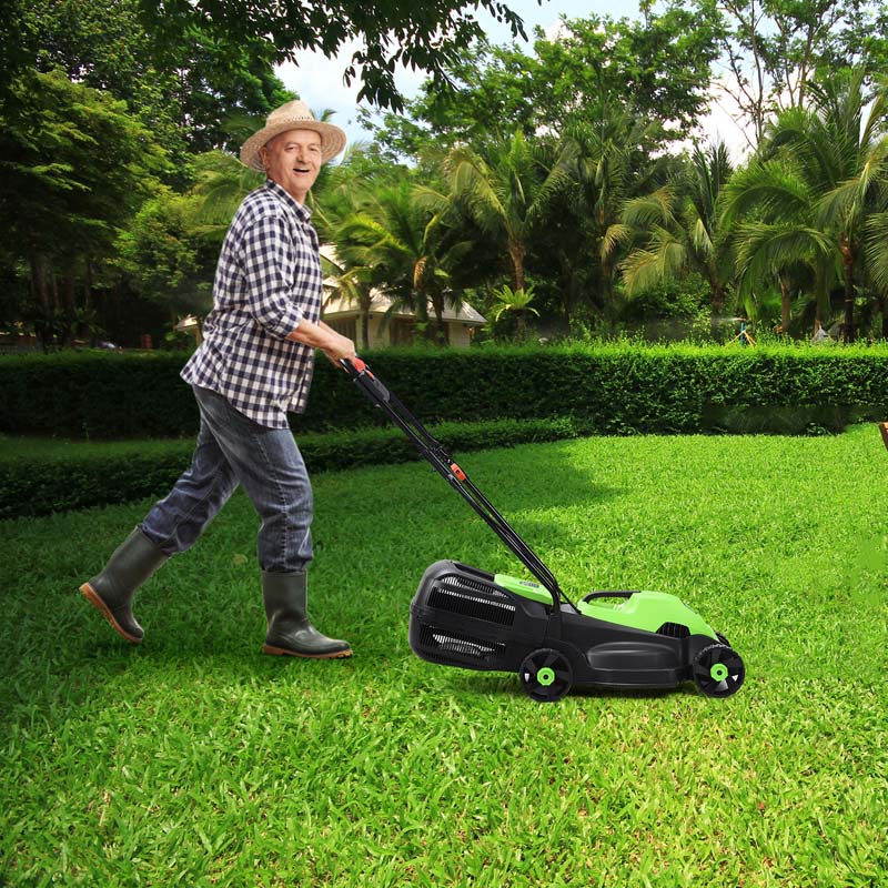 12 Amp Electric Lawn Mower, 13-Inch 2-in-1 Corded Push Mower with Grass Bag, Folding Handle & Adjustable Cutting Height for Garden Yard