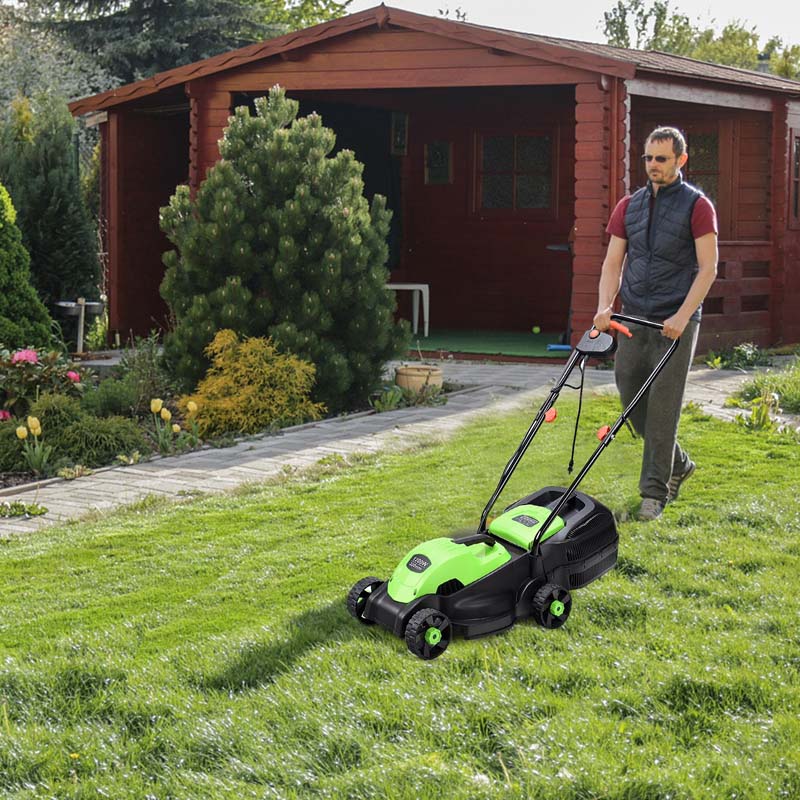 12 Amp Electric Lawn Mower, 13-Inch 2-in-1 Corded Push Mower with Grass Bag, Folding Handle & Adjustable Cutting Height for Garden Yard
