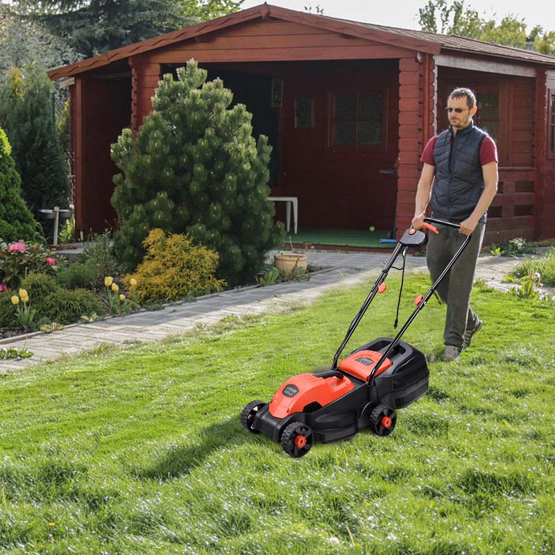 12 Amp Electric Lawn Mower, 13-Inch 2-in-1 Corded Push Mower with Grass Bag, Folding Handle & Adjustable Cutting Height for Garden Yard