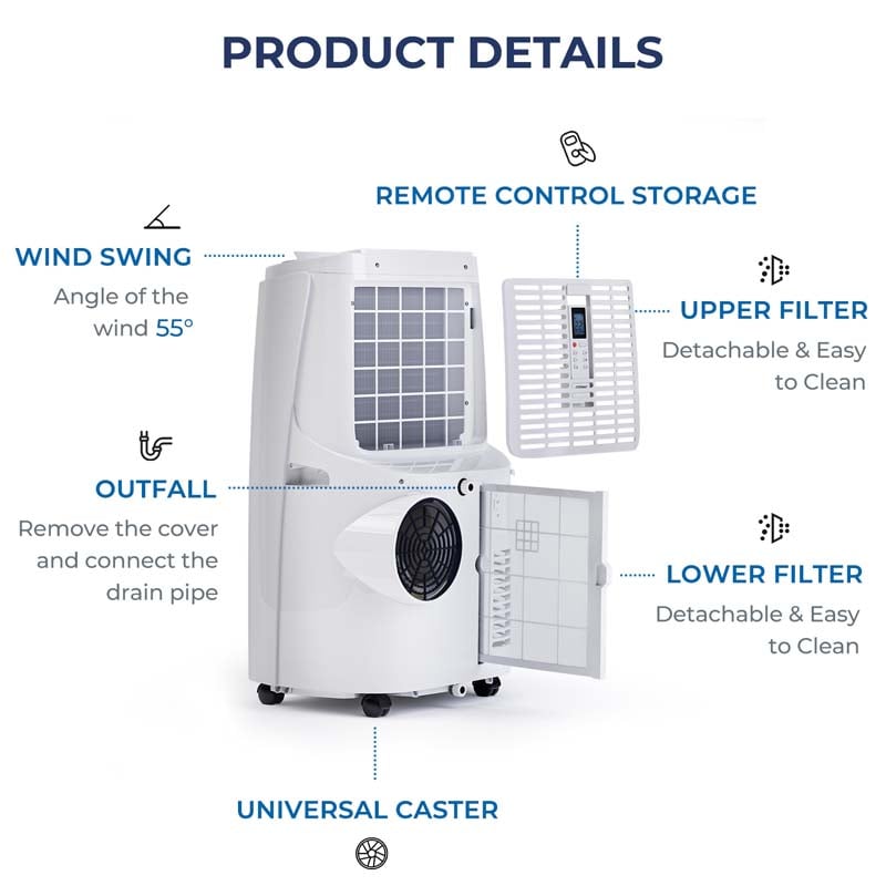 12000 BTU 3-in-1 Portable Air Conditioner Air Cooler Fan Dehumidifier with Remote Control & Touch Panel, 3 Speeds