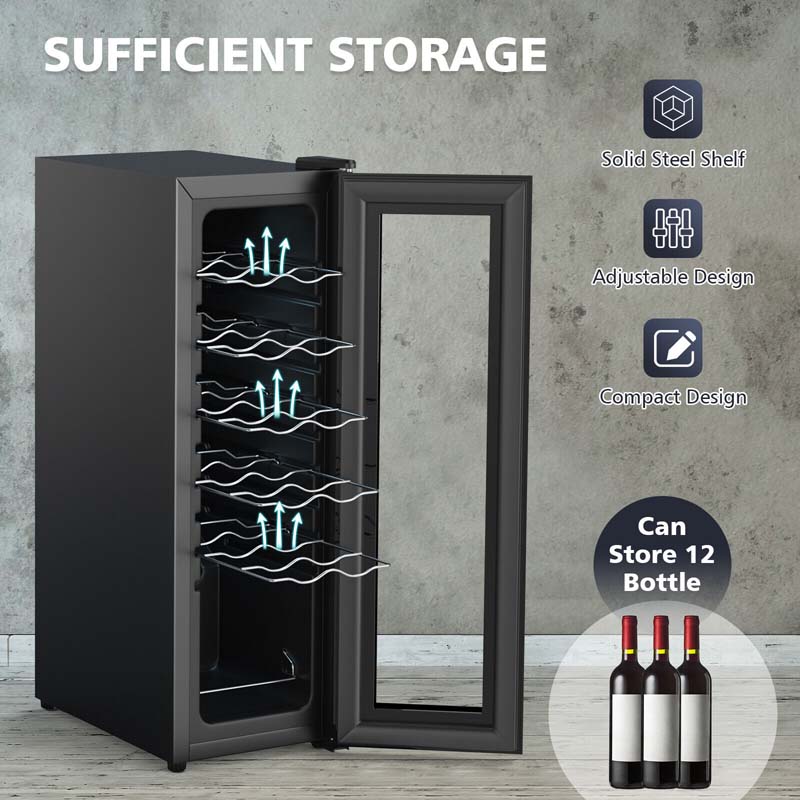 12-Bottle Wine Cooler Refrigerator, 10 Inch Mini Wine Cellar Freestanding or Built-in Wine Fridge