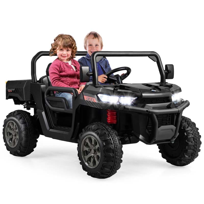 2-Seater Kids Ride On Car, 12V Battery Powered Off-Road UTV Dump Truck with Electric Dump Bed & Shovel