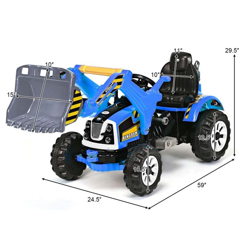 Kids Ride on Excavator, 12V Battery Powered Construction Vehicle Dumper Truck Toy with Front Loader Shovel