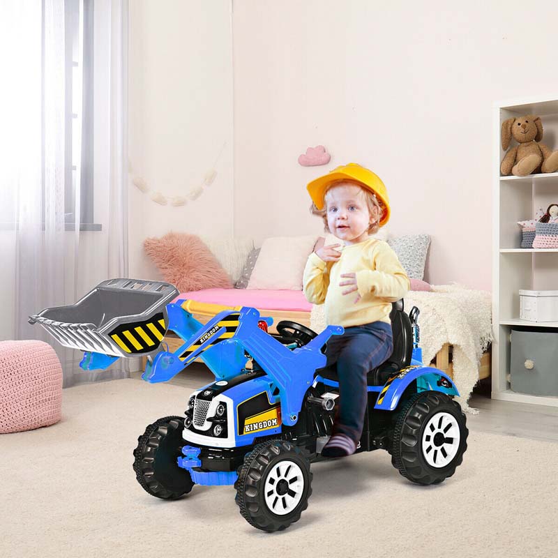 Kids Ride on Excavator, 12V Battery Powered Construction Vehicle Dumper Truck Toy with Front Loader Shovel