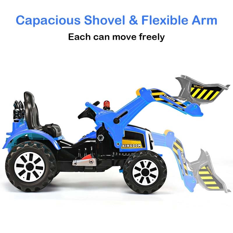 Kids Ride on Excavator, 12V Battery Powered Construction Vehicle Dumper Truck Toy with Front Loader Shovel