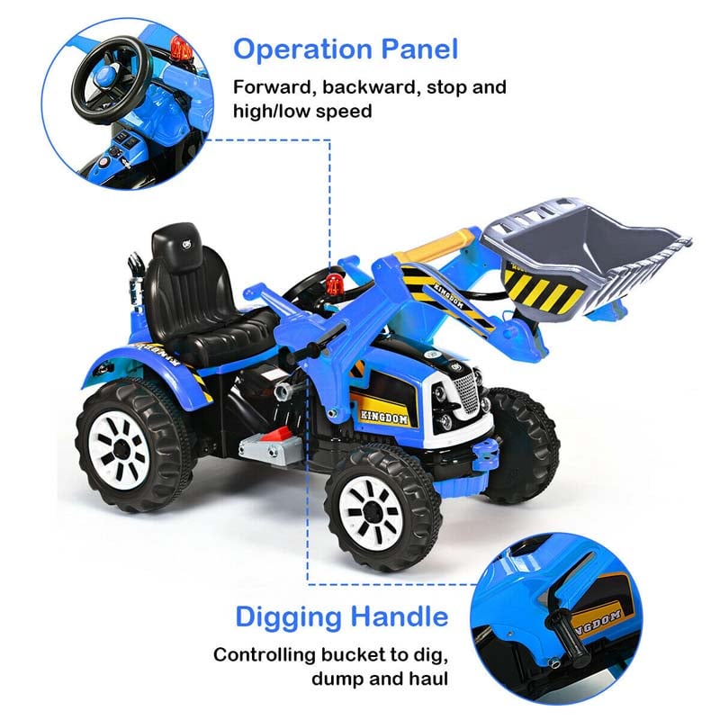 Kids Ride on Excavator, 12V Battery Powered Construction Vehicle Dumper Truck Toy with Front Loader Shovel
