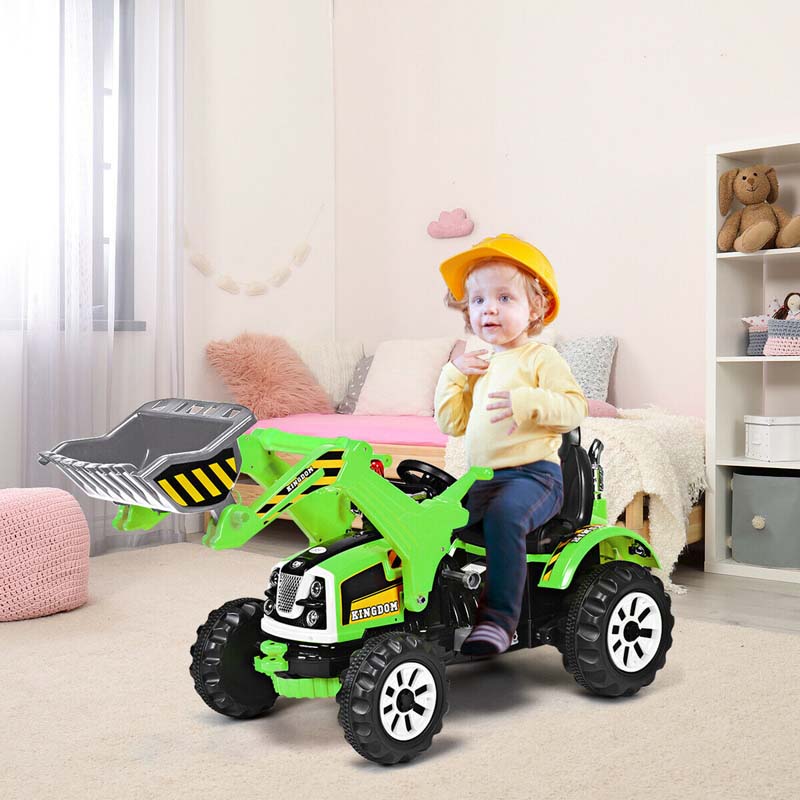 Kids Ride on Excavator, 12V Battery Powered Construction Vehicle Dumper Truck Toy with Front Loader Shovel