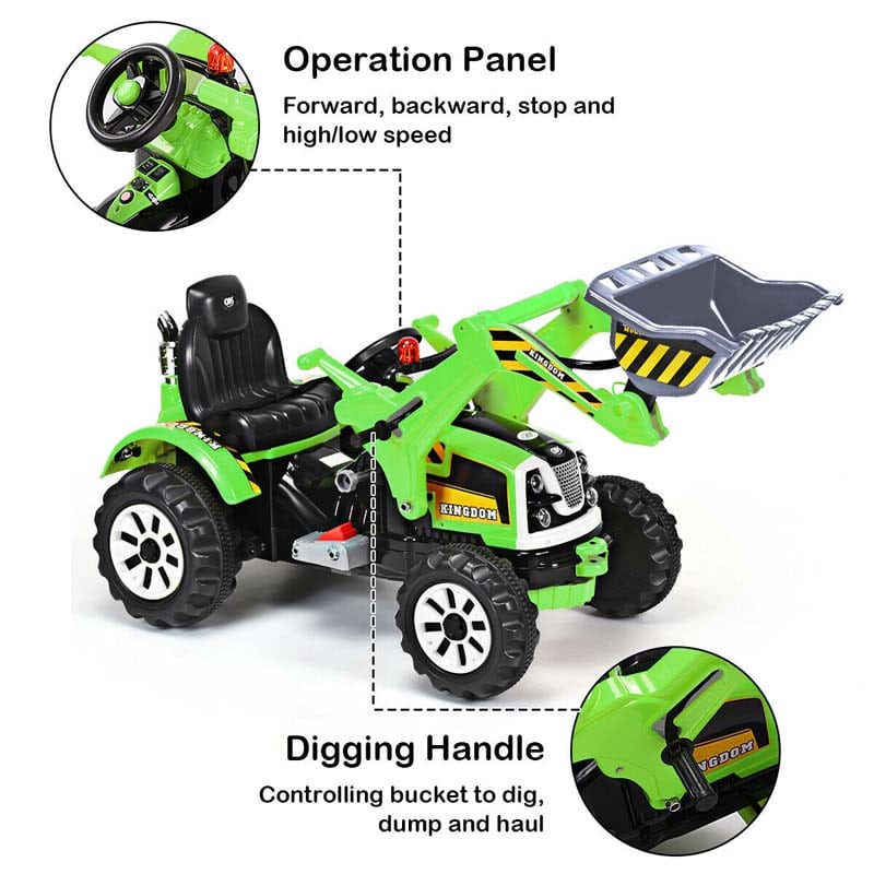 Kids Ride on Excavator, 12V Battery Powered Construction Vehicle Dumper Truck Toy with Front Loader Shovel