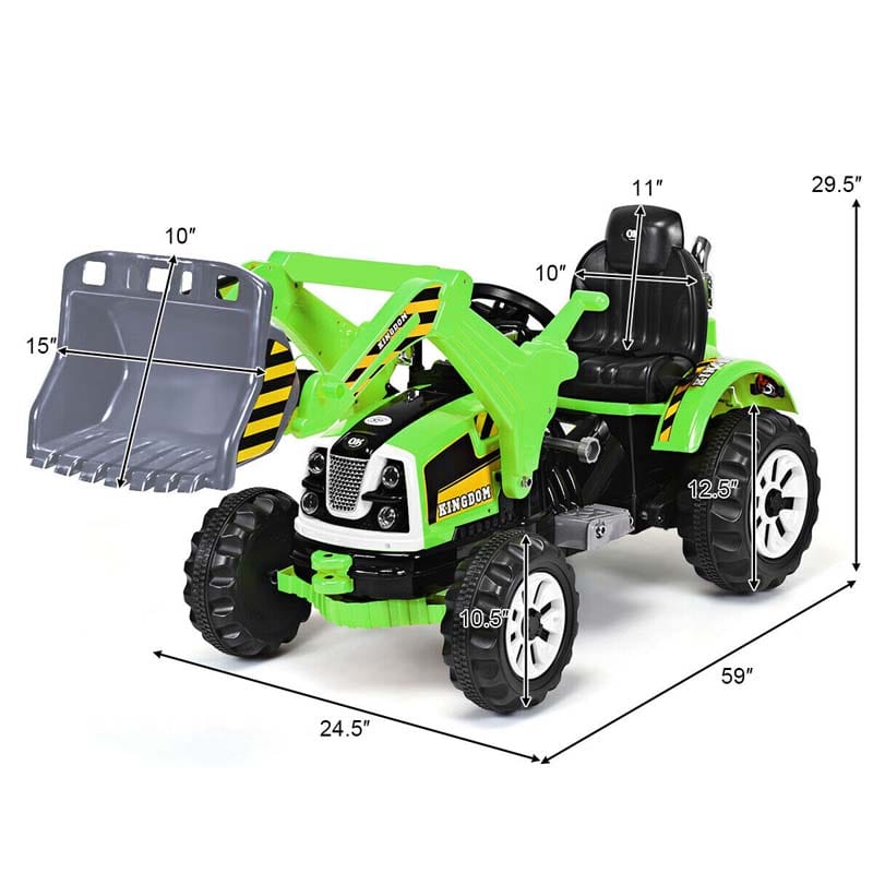 Kids Ride on Excavator, 12V Battery Powered Construction Vehicle Dumper Truck Toy with Front Loader Shovel